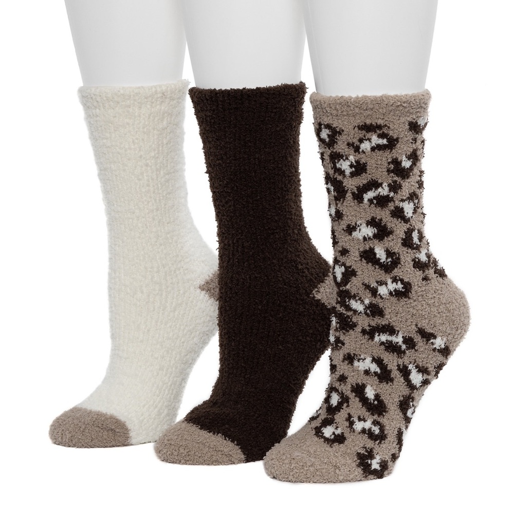 Cuddl Duds 3 Pack Cozy Leopard Crew Socks NIB